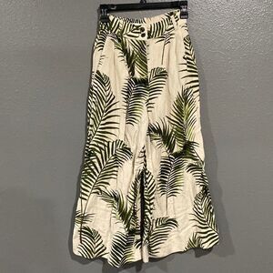 H&M High Waisted Wide Leg Linen Blend Palm Leaf Pants 2